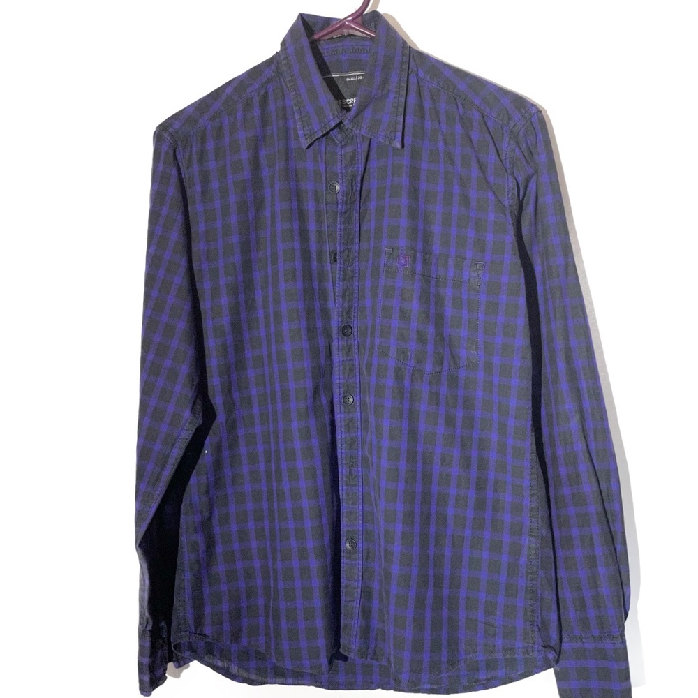 Black and Purple checkered Cotton Shirt Small